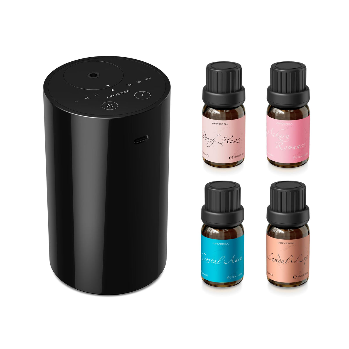 Airversa AN8 Waterless Essential Oil Diffuser Starter Kit, Black