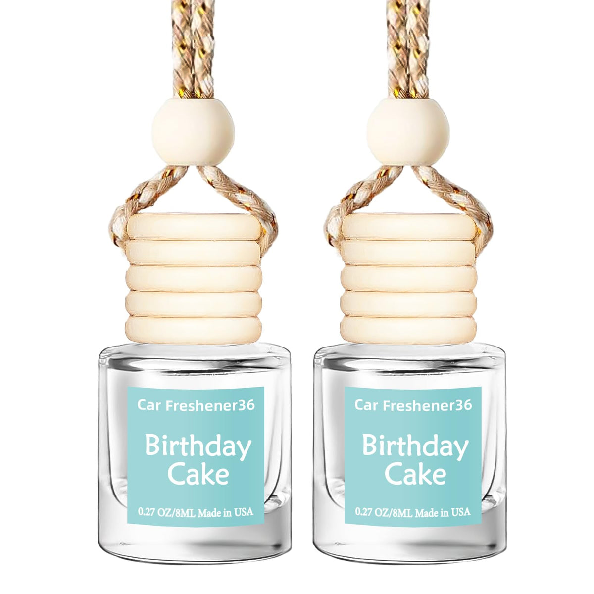 Hanging Car Air Freshener, Long Lasting Essential Oil Diffuser, Non-Toxic New Car Scent, Cute Car Fresheners for Women, 2 Pack Made in USA