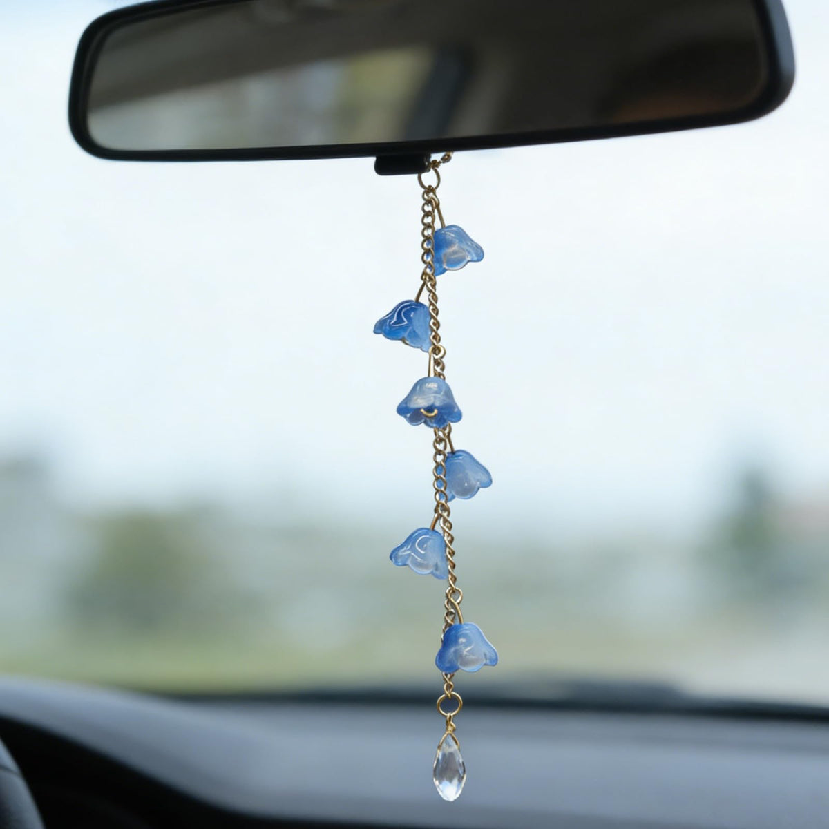 CASONA Car Rearview Mirror Hanging Decor,Green Glass Lily of the Valley