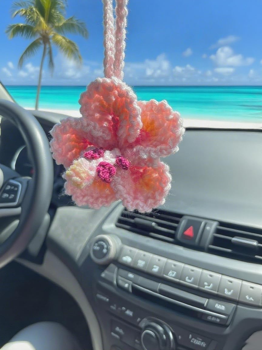 Flower Car Hanging Decor,Crochet Charm,Rear View Mirror Accessories