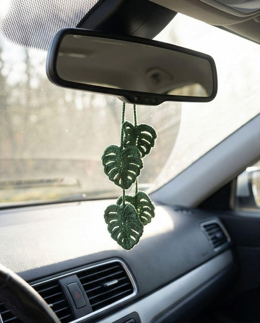 Knitted 4 Monstera Leaves Handmade Crochet Car Accessory Finished Product, 4 Leaves