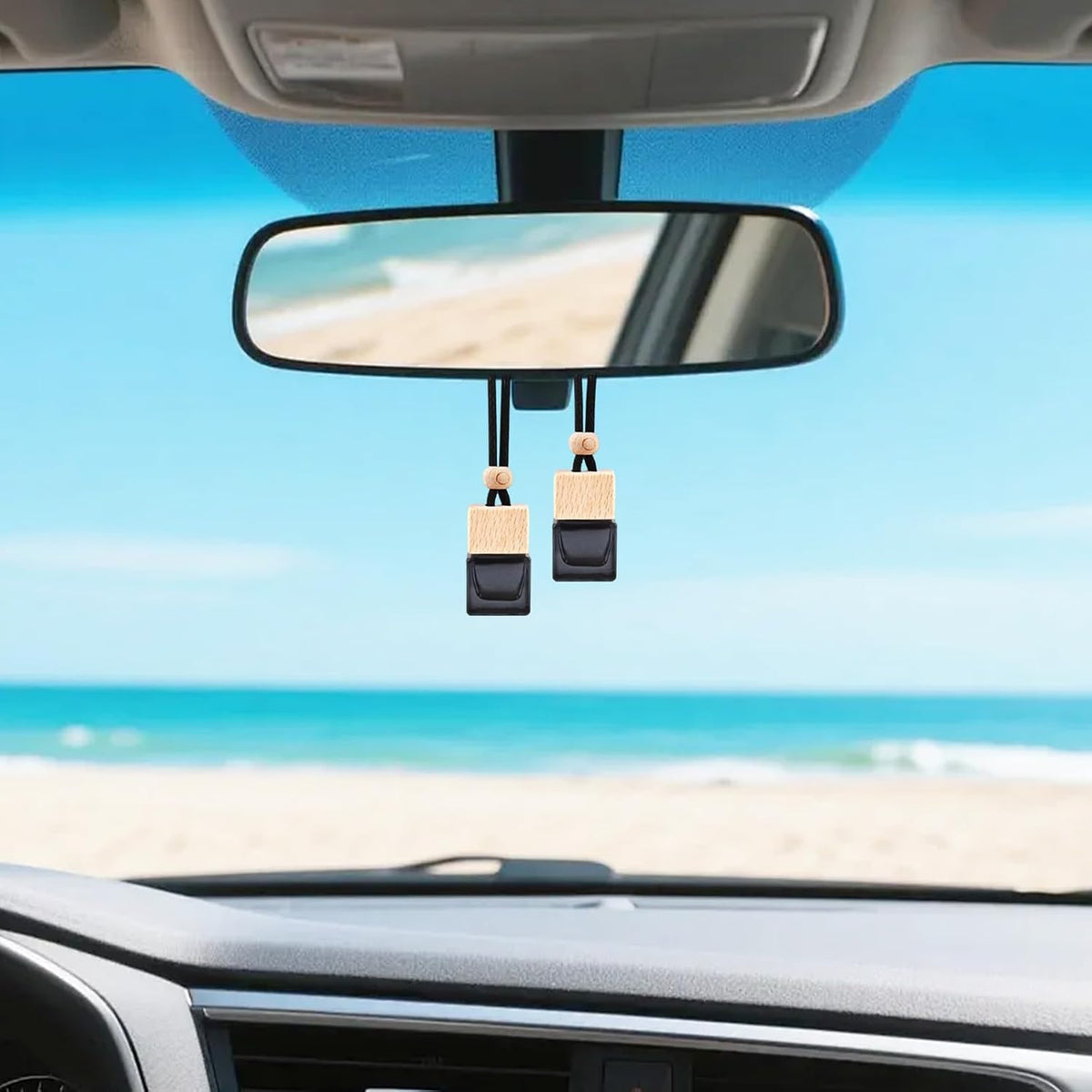 4 Pcs Hanging Car Air Freshener Bottles, Empty Black Glass Diffuser with Essential Oil - Refillable Aromatherapy Pendant for Auto, Home, Office Decor (Square, Cube Shape)