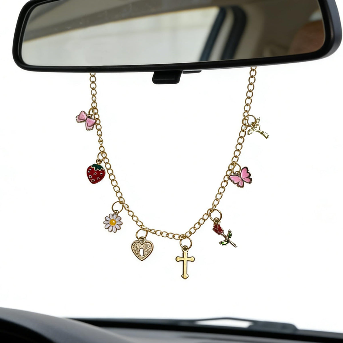 Car Rearview Mirror Charm Gold Hanging Cross Western Cowgirl Ornament