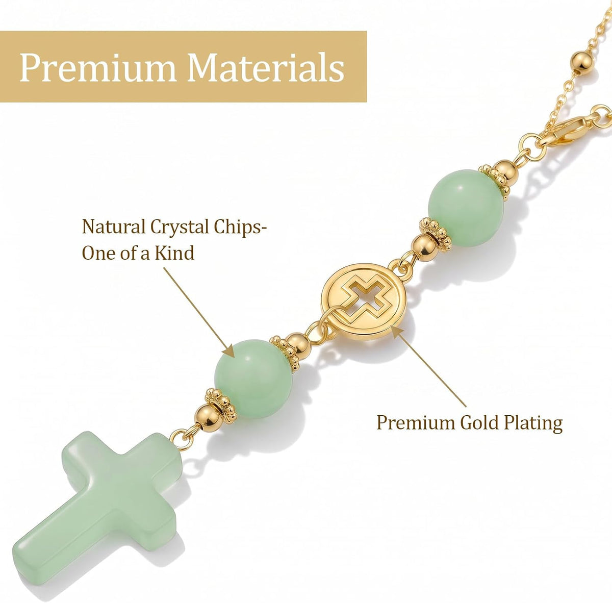 Green Crystal Cross Car Hanging Charm, Boho Blessing Rear View Mirror Ornament, Healing Stone Car Decor Accessories for Women