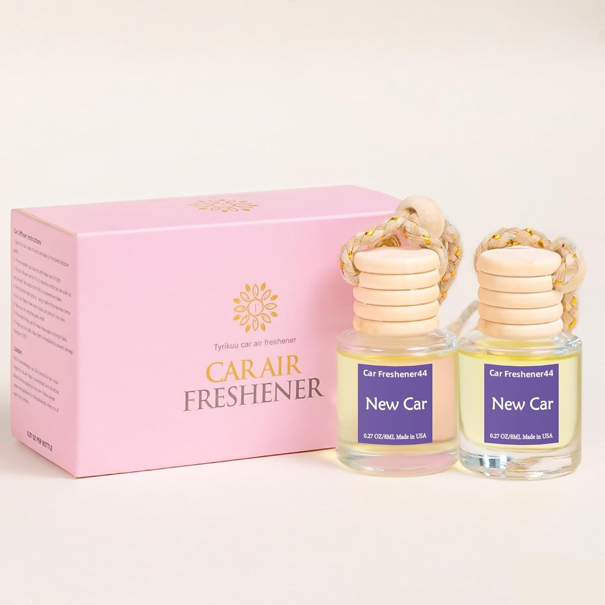 Hanging Car Air Freshener, Long Lasting Essential Oil Diffuser, Non-Toxic New Car Scent, Cute Car Fresheners for Women, 2 Pack Made in USA