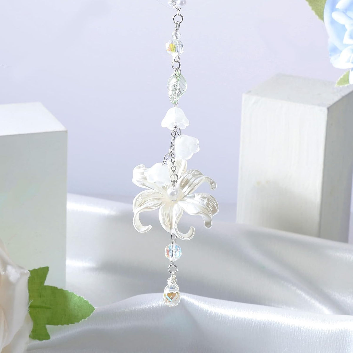 Lily of the Valley Leaf Car Charm White Summer Waterlily