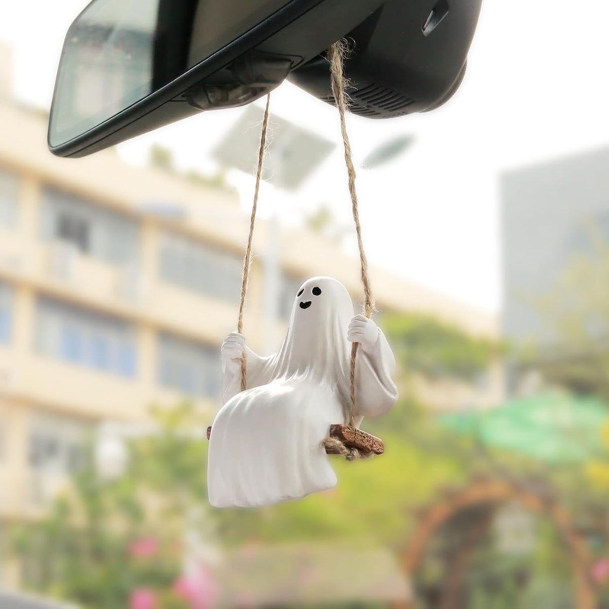 YGMONER Cute Swinging Ghost Car Mirror Hanging Ornament Halloween Car Interior Accessories (Ghost)