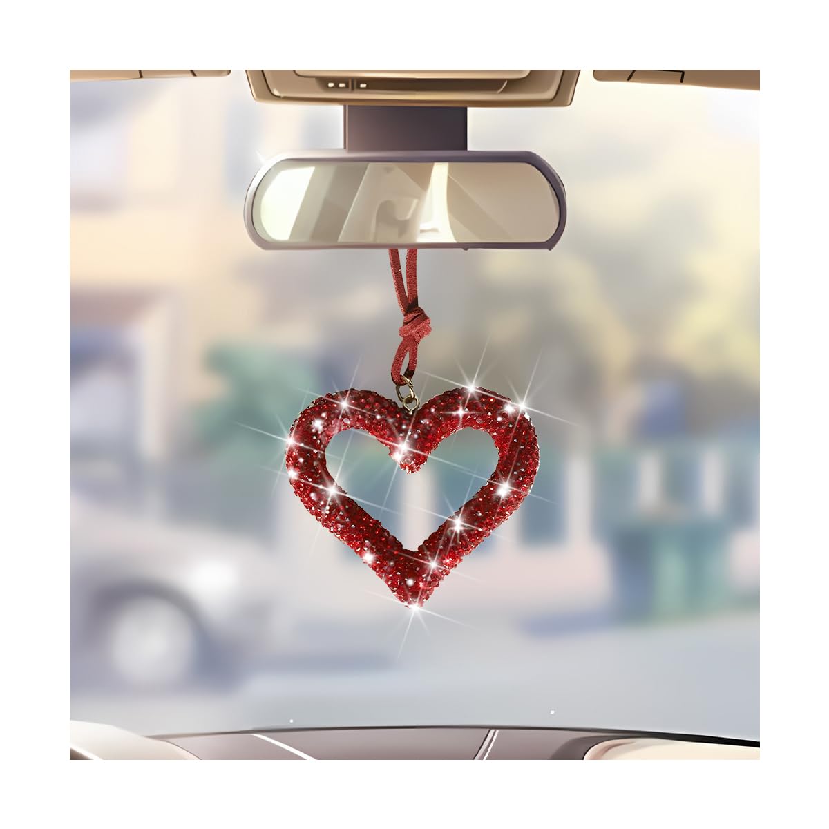 Mandark Crystal Rhinestone Heart Rearview Mirror Pendant, Black