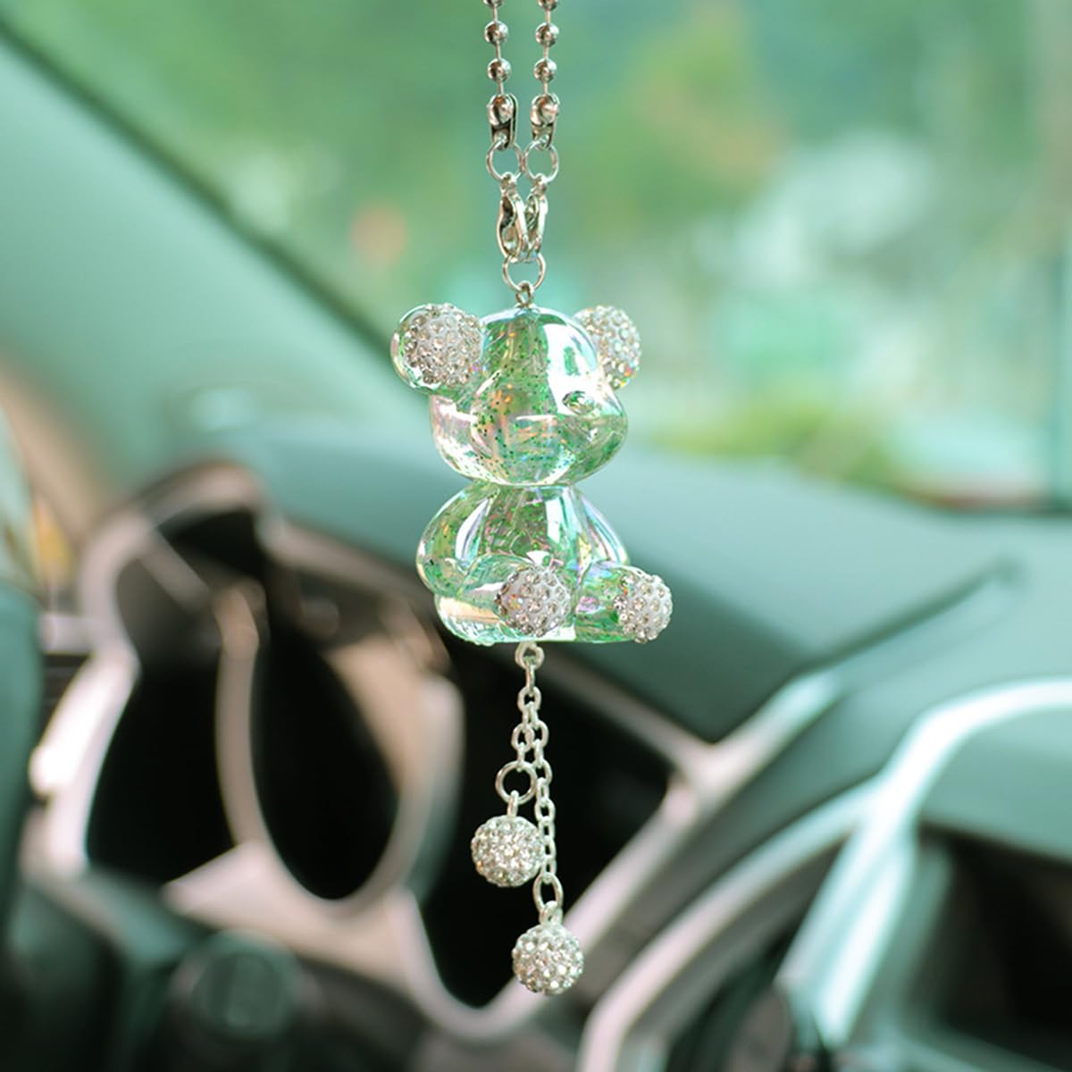 YOYLMAL Bling Diamond Car Hanging Accessories for Women, Cute Crystal Bear Car Rear View Mirror Charms Pendant Lucky Hanging Ornament Car Interior Decorations (Pink)