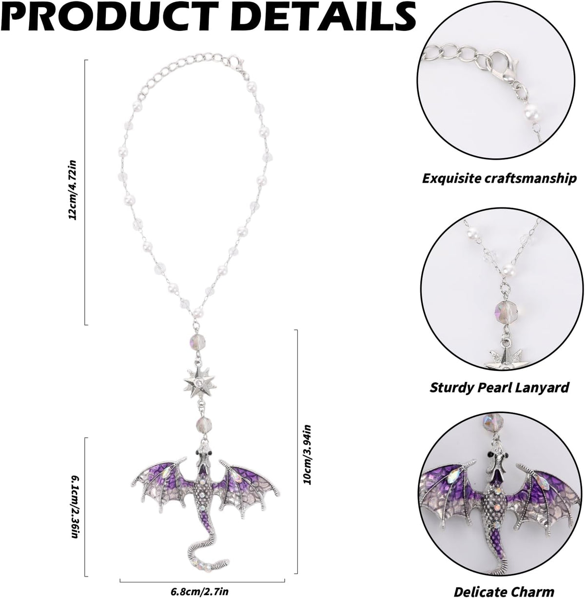 Purple Fantasy Dragon Rearview Mirror Charm