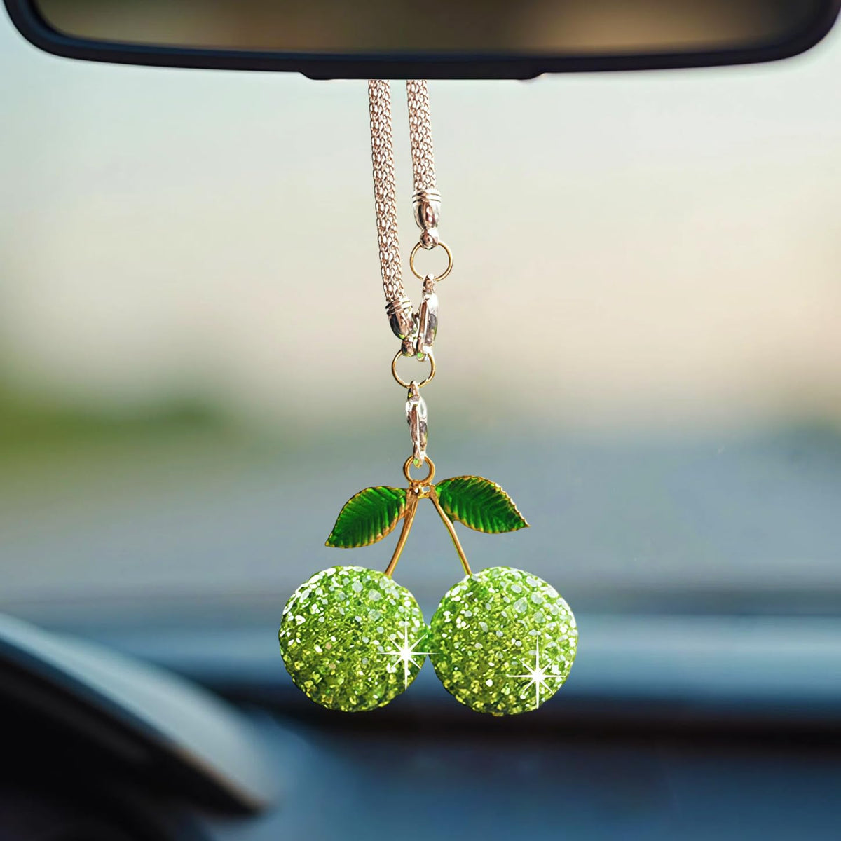 Bling Cherry Car Hanging Ornament, Cute Crystal Rear View Mirror Pendant, Sparkly Diamond Rearview Mirror Charms, Lucky Car Interior Decor Accessories (Red)