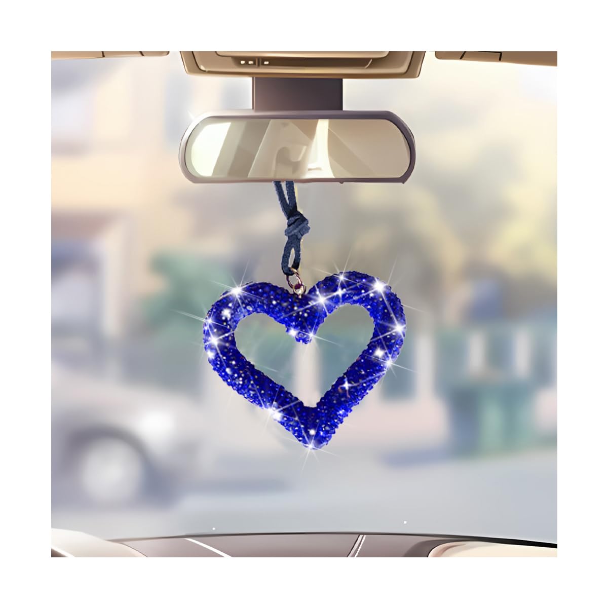 Mandark Crystal Rhinestone Heart Rearview Mirror Pendant, Black