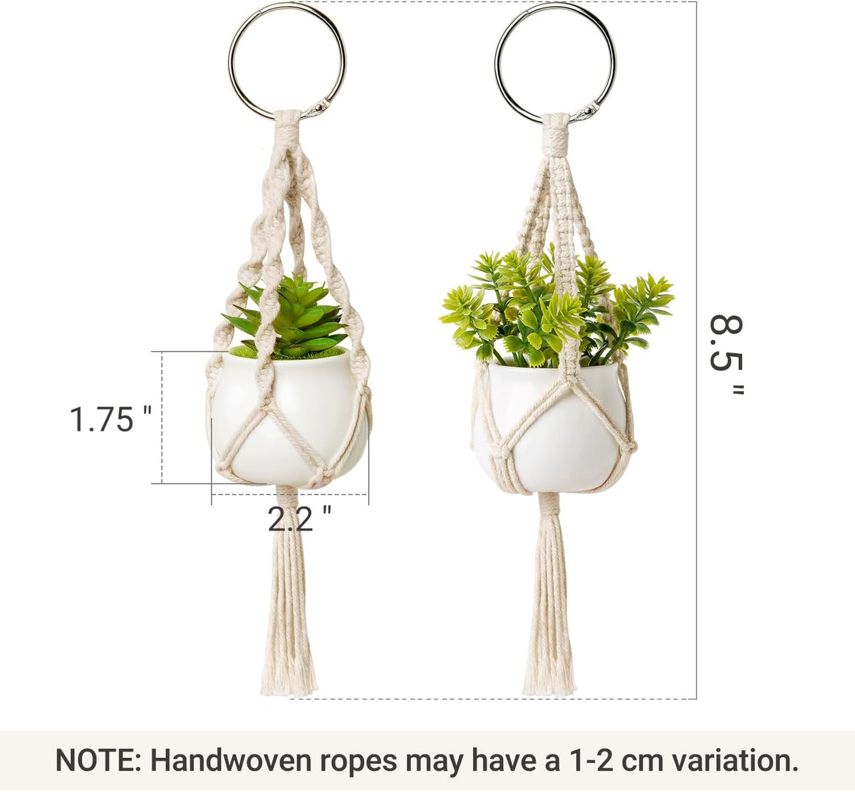 Dahey 2 Pack Mini Macrame Succulent Plant Hangers for Car Rearview Mirror