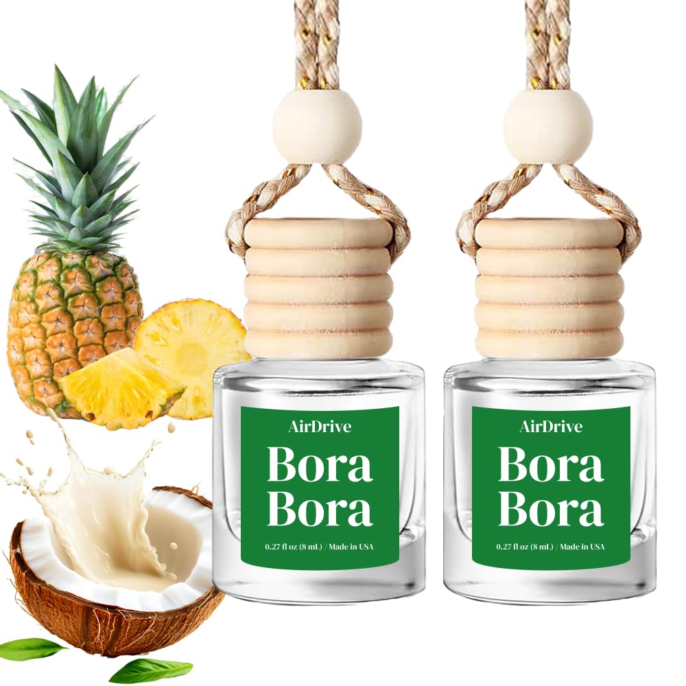 Car Air Freshener Tropical Bora-Bora 2 Pack Coconut Hanging Air Freshener Diffuser, Cute Car Accessories Air Freshner for Women & Men Gift Non-Toxic Car Scent Long Lasting Oil Diffuser Made in USA