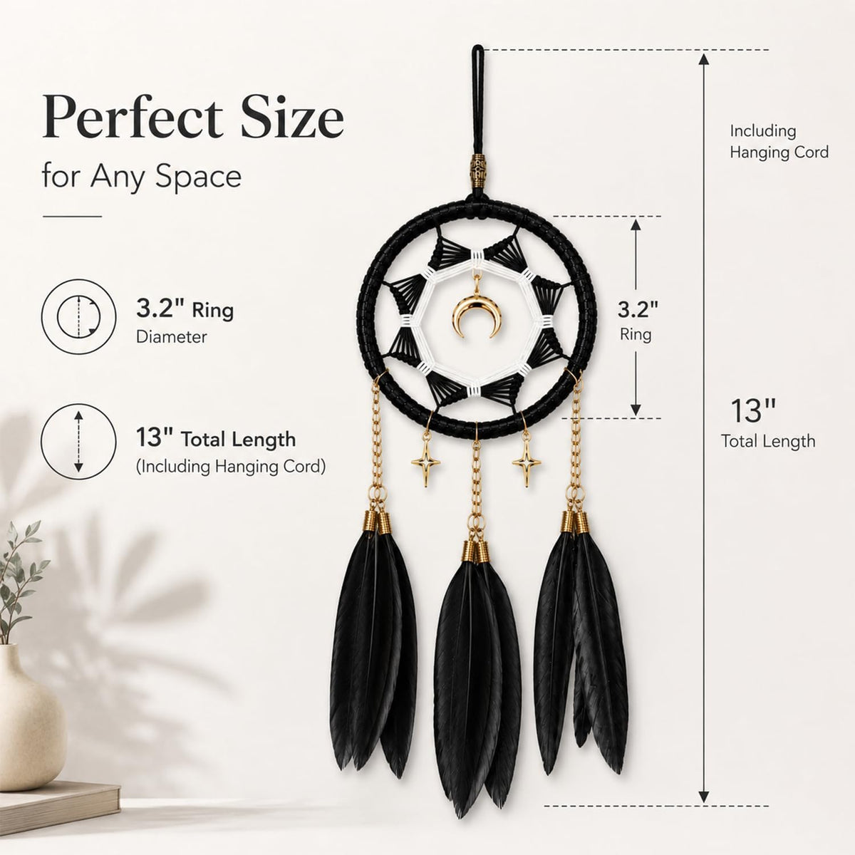 Dream Catchers for Car Small Moon Dreamcatcher Rear View Mirror Hanging Decor Car Charms Pendant Gift for Adults Black