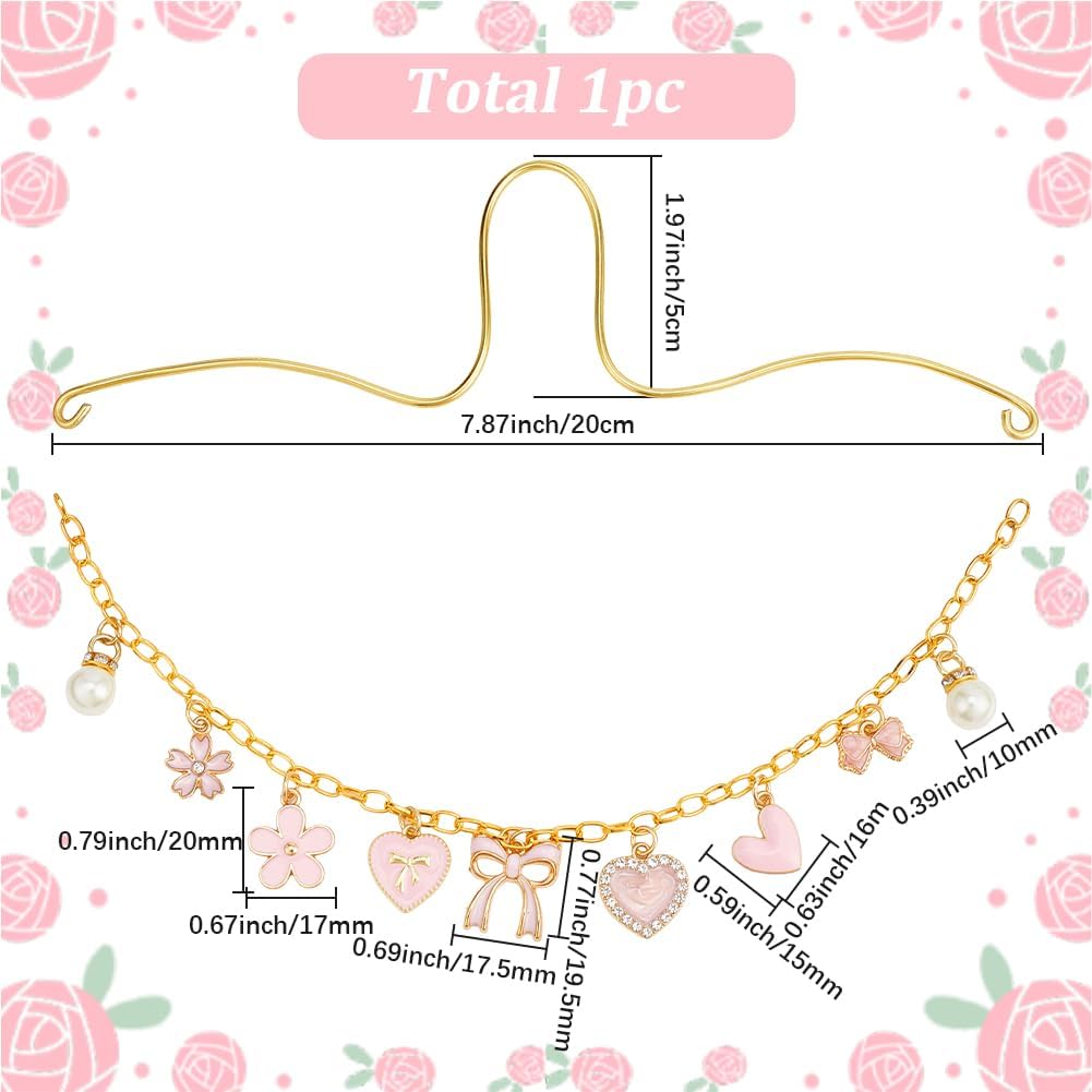 Rearview Mirror Hanging Ornament Pink Car Charm with Bow Heart Flower Pearl Aluminum Cute Feminine Aesthetic Rearview Mirror Hanging Accessories Car Decor Gift for Women