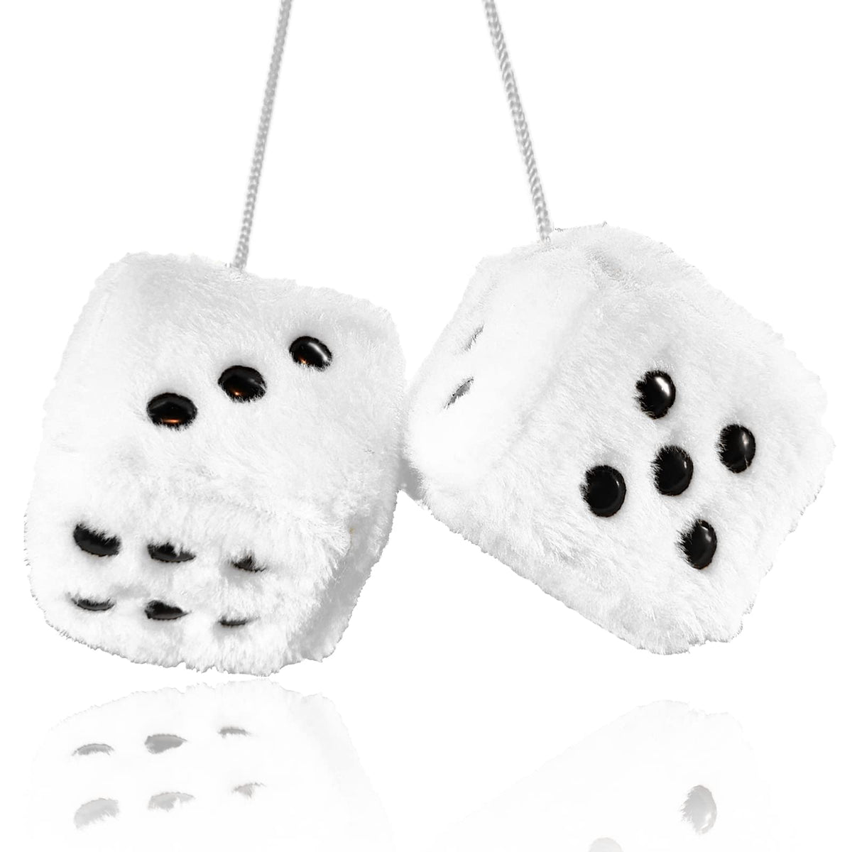 Fuzzy Plush Dice for Car Mirror, Pair of Retro 3” Red Dice with Black Dots for Car Interior Hanging Ornament Decoration