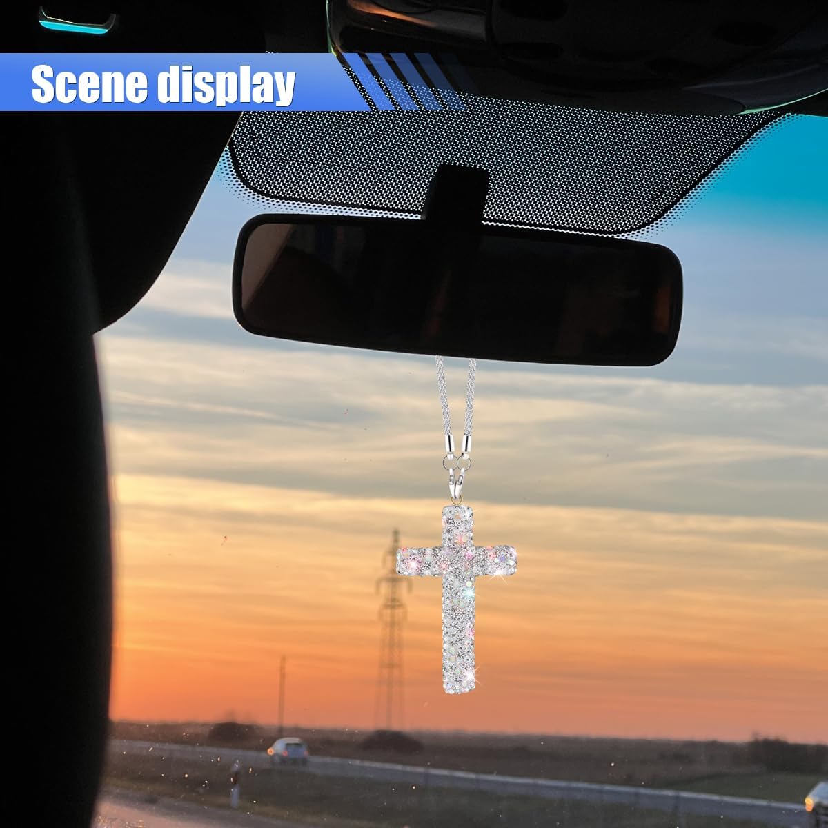 ZIMISI Bling Cross Car Hanging Ornament (White)
