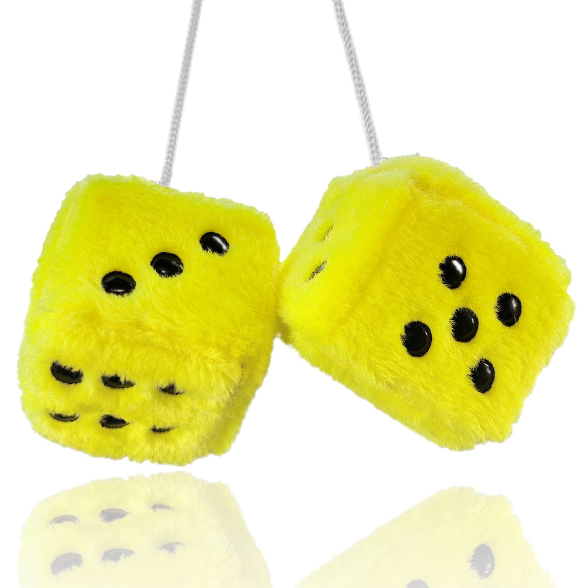 Fuzzy Plush Dice for Car Mirror, Pair of Retro 3” Red Dice with Black Dots for Car Interior Hanging Ornament Decoration