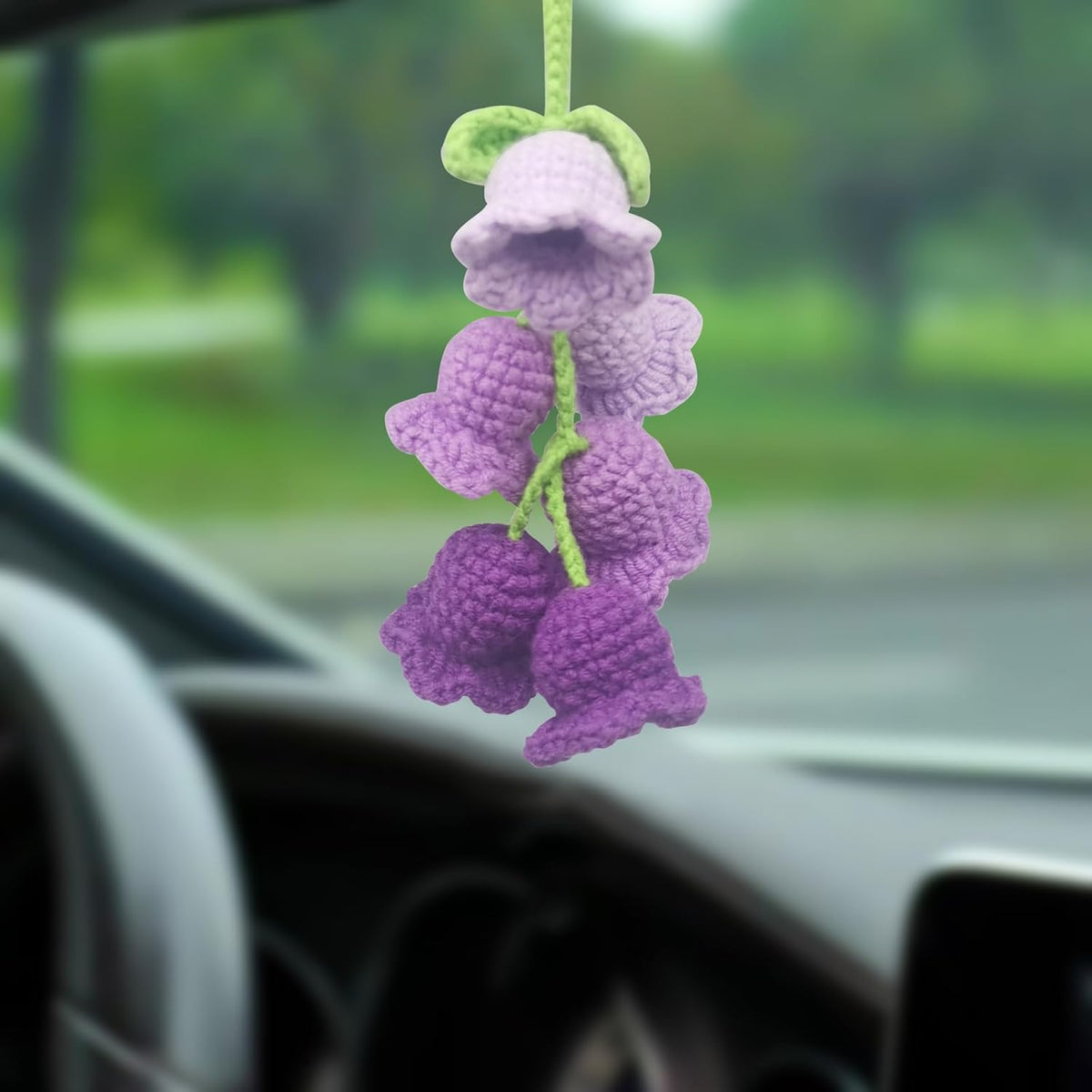 Car Rearview Mirror Hanging Ornament ，Knitted Lily of The Valley Pendant