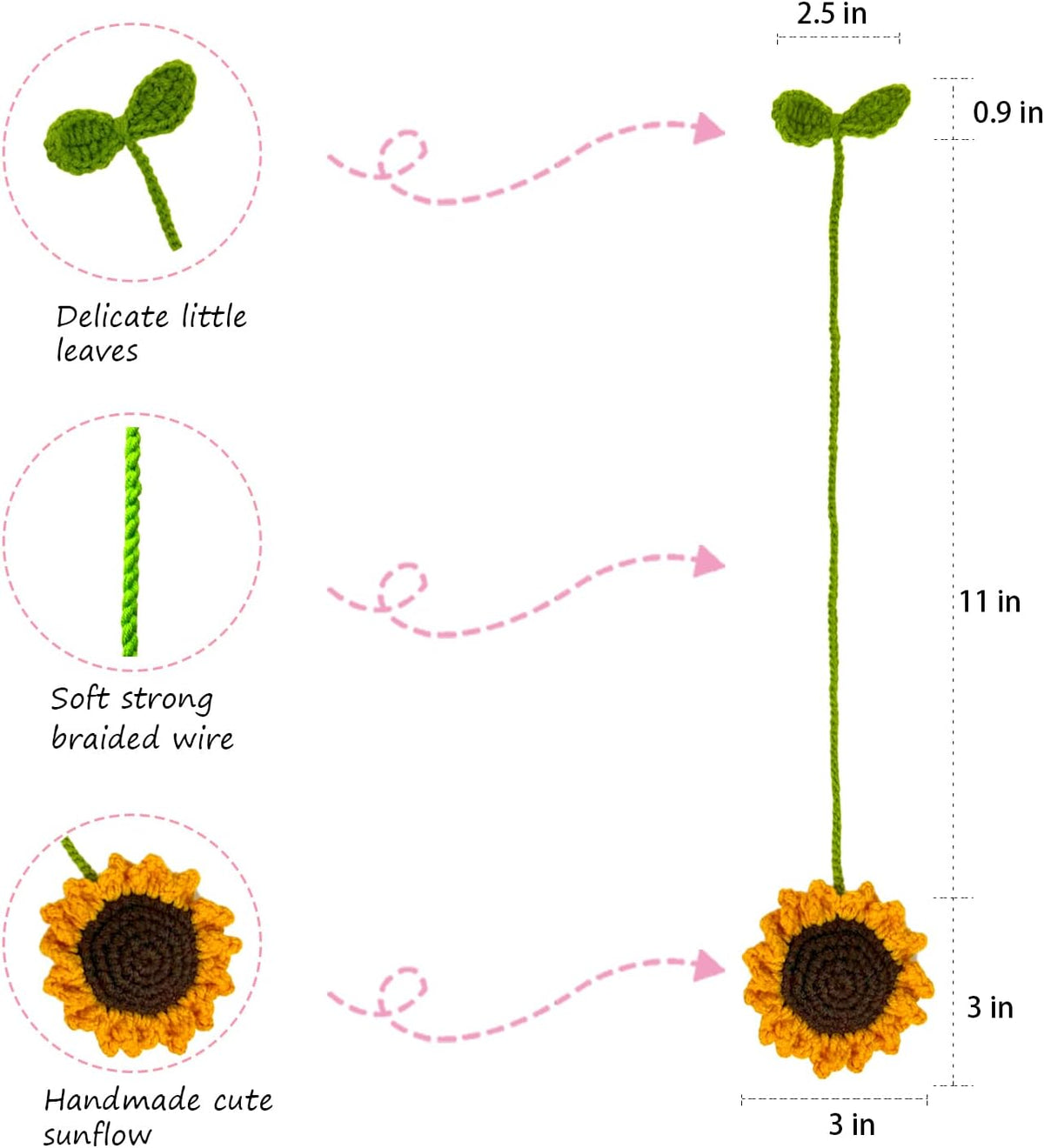Refintural 2 Pieces Handmade Sunflower Car Accessories Sunflower Pendants Car Mirror Hanging Accessories