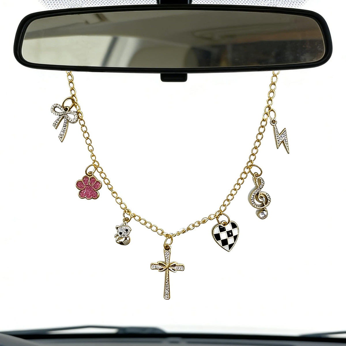 Car Rearview Mirror Charm Gold Hanging Cross Western Cowgirl Ornament