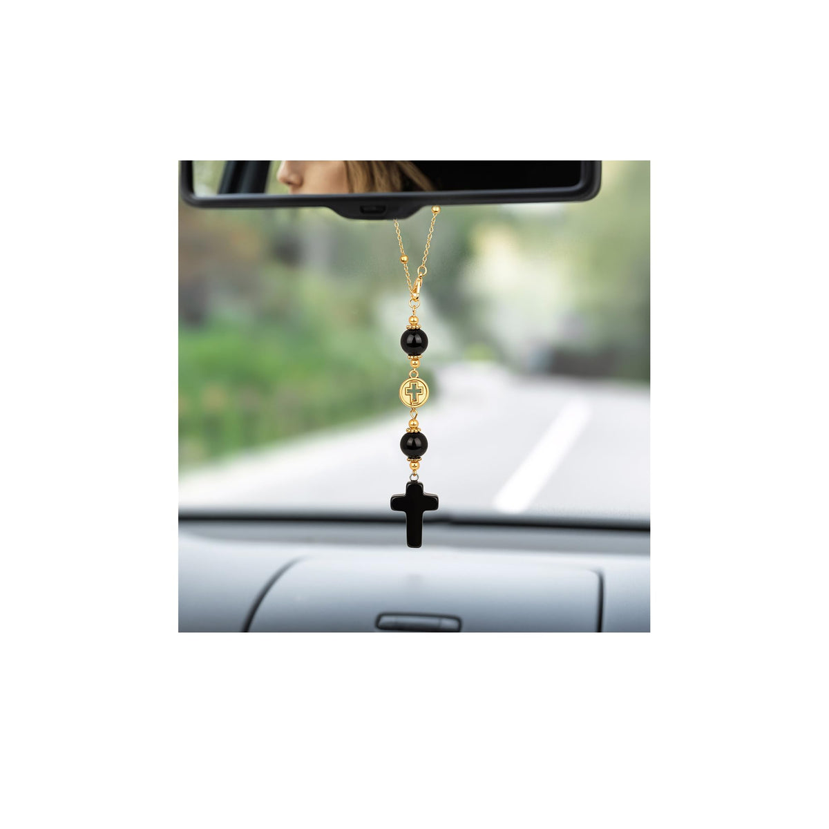 Cross Crystal Hanging Car Charm,Cute Healing Stones Car Decor for Rear View Mirror Boho Handmade Sun Catcher Ornament Accessories Rose Quartz Crystal Protection for Women