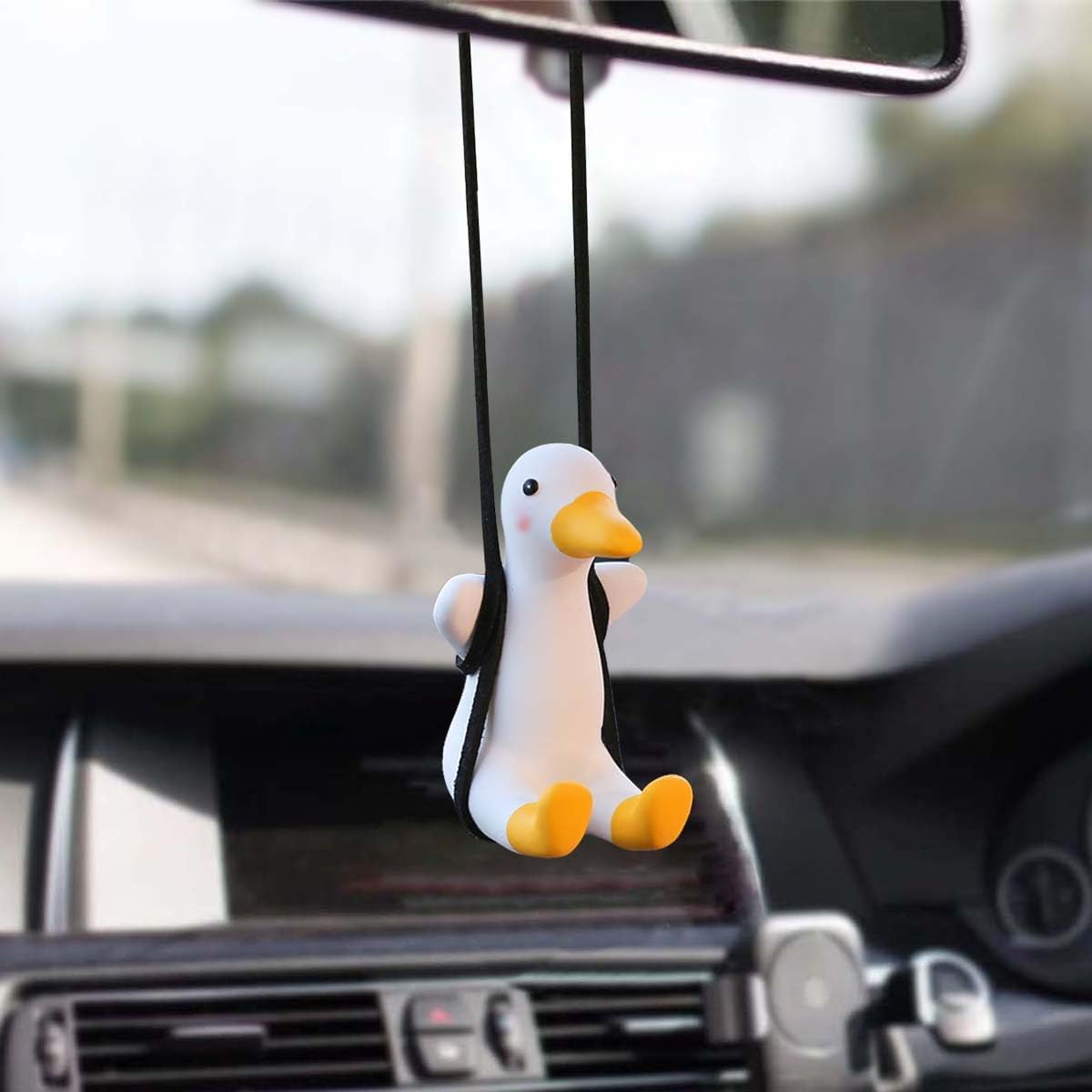 Cute Swinging Duck Car Hanging Ornament,Rear View Mirror Hanging Accessories,Funny Car Interior Decor Gifts for Women Men