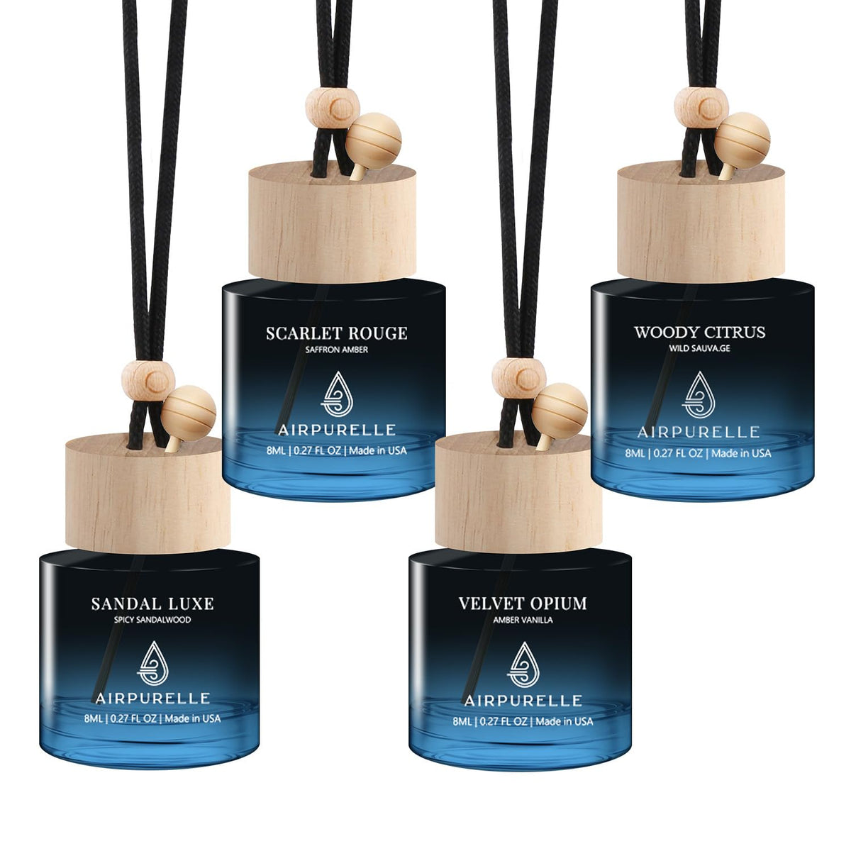 Car Air Freshener Hanging 2 Pack Car Air Fresheners Diffuser - Mahogany Teakwood Fragrance Oil Air Diffuser for Car, 45+ days Long Lasting Car Fresheners Fragrance, Two 0.27 FL OZ/8ML Made in USA