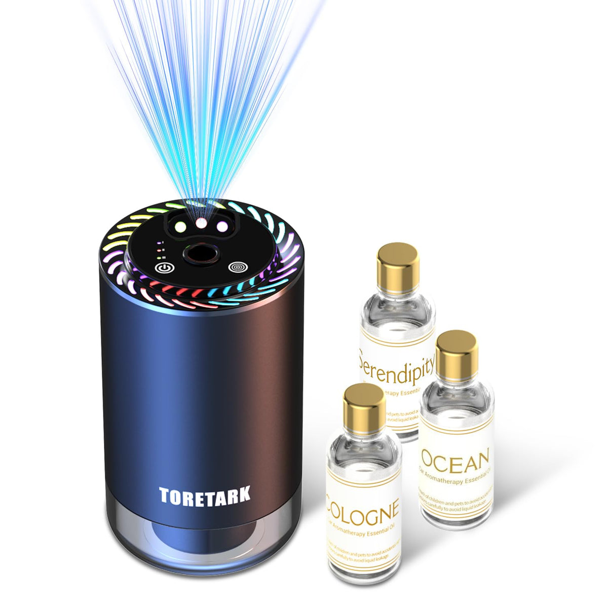 Smart Car Air Freshener with Star Light & 100ml Diffusers Oil Refills, Auto On/Off Aroma Diffuser, 3 Adjustable Mist Modes Rechargeable Aromatizante para Carro - Car Diffuser（Cologne+Ocean）