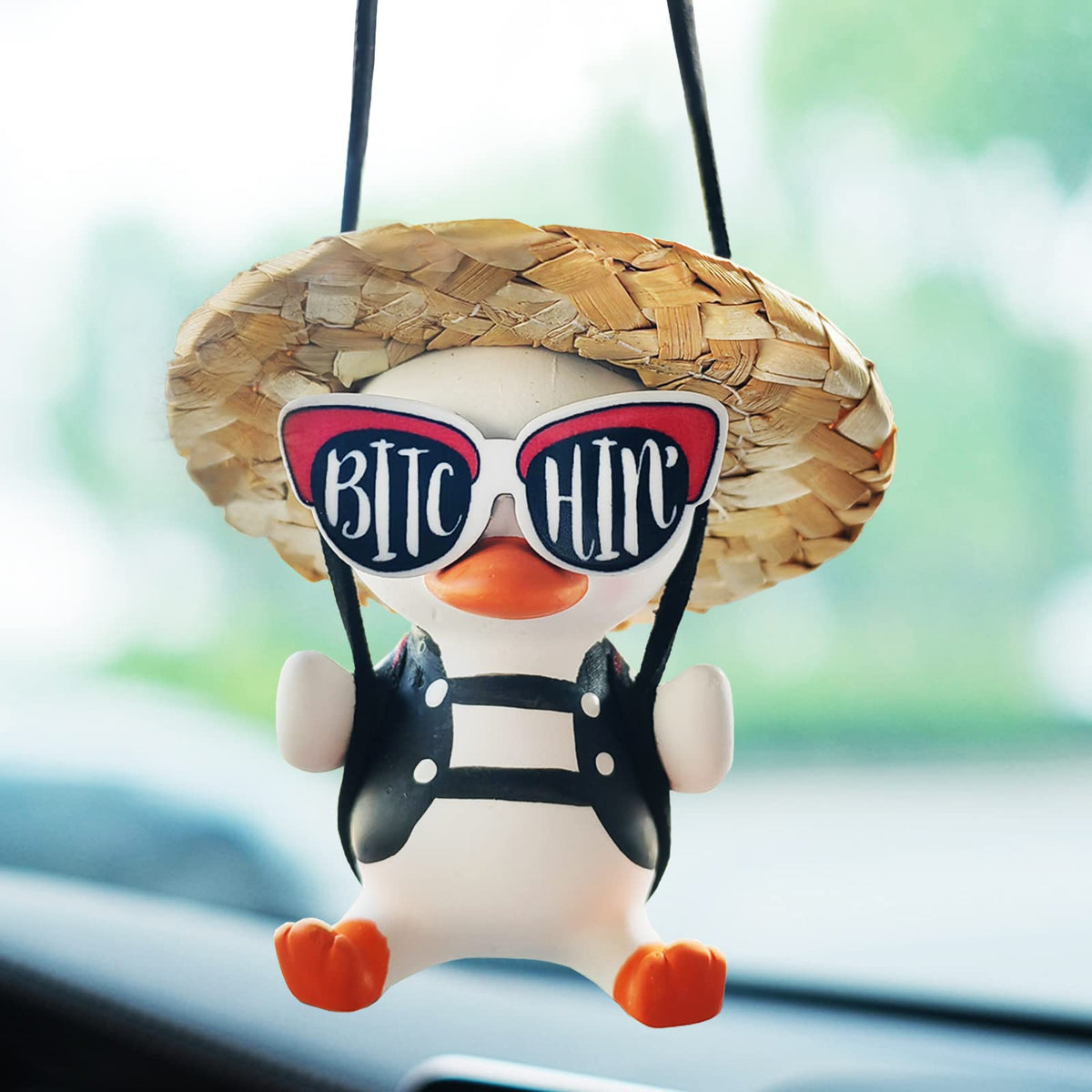 Duck Car Hanging Charm Pendant, Rear View Mirror Accessory, Cute Car Decor & Home Office Valentine's Day Gift