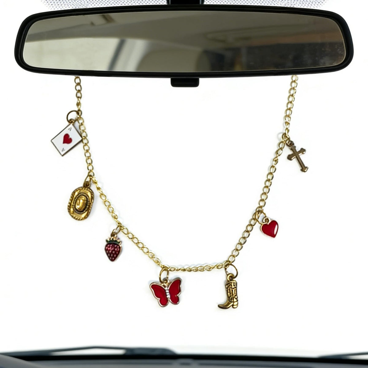 Car Rearview Mirror Charm Gold Hanging Cross Western Cowgirl Ornament