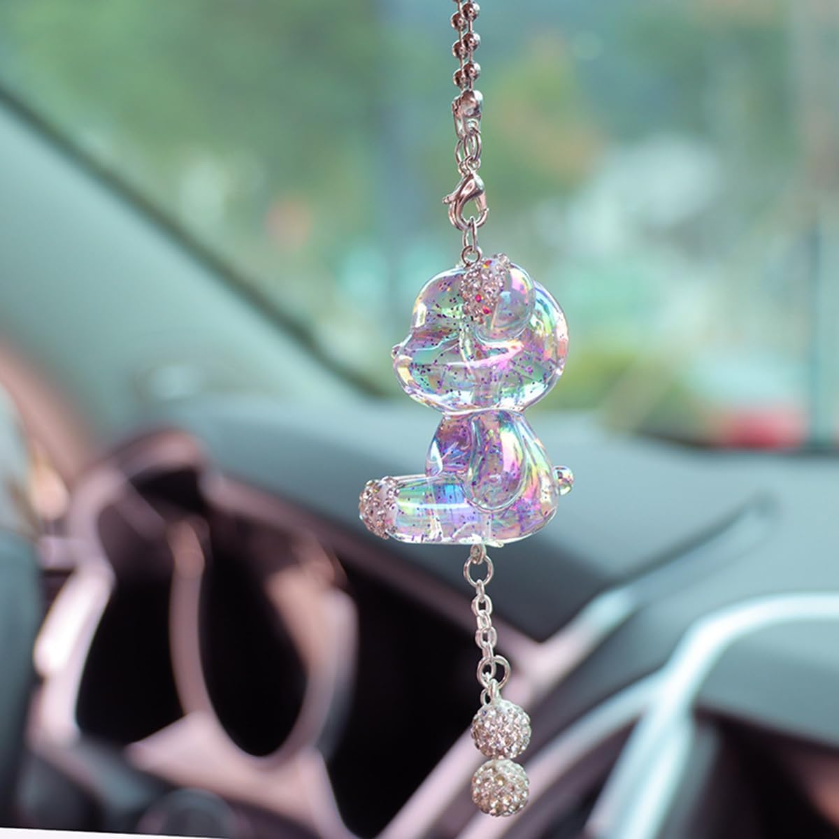 YOYLMAL Bling Diamond Car Hanging Accessories for Women, Cute Crystal Bear Car Rear View Mirror Charms Pendant Lucky Hanging Ornament Car Interior Decorations (Pink)