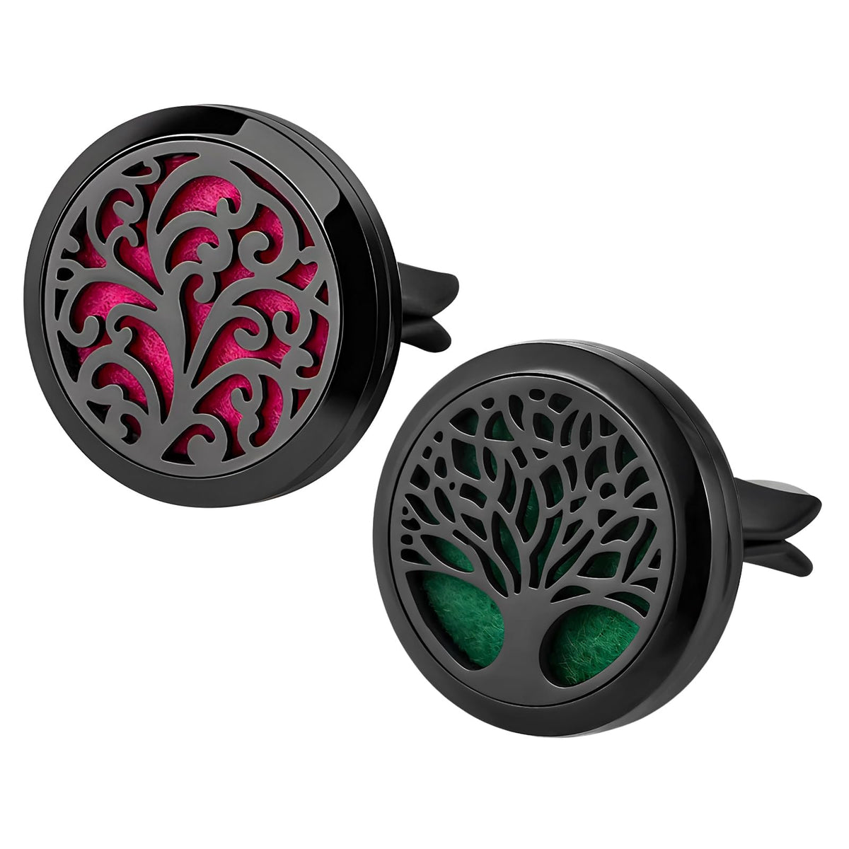 KVAEY 2PCS 30mm Car Diffuser Vent Clips, Tree of Life Aromatherapy Essential Oil Diffuser Locket with 12 Felt Pads, Stainless Steel Car Diffuser Locket Air Freshener (Black)