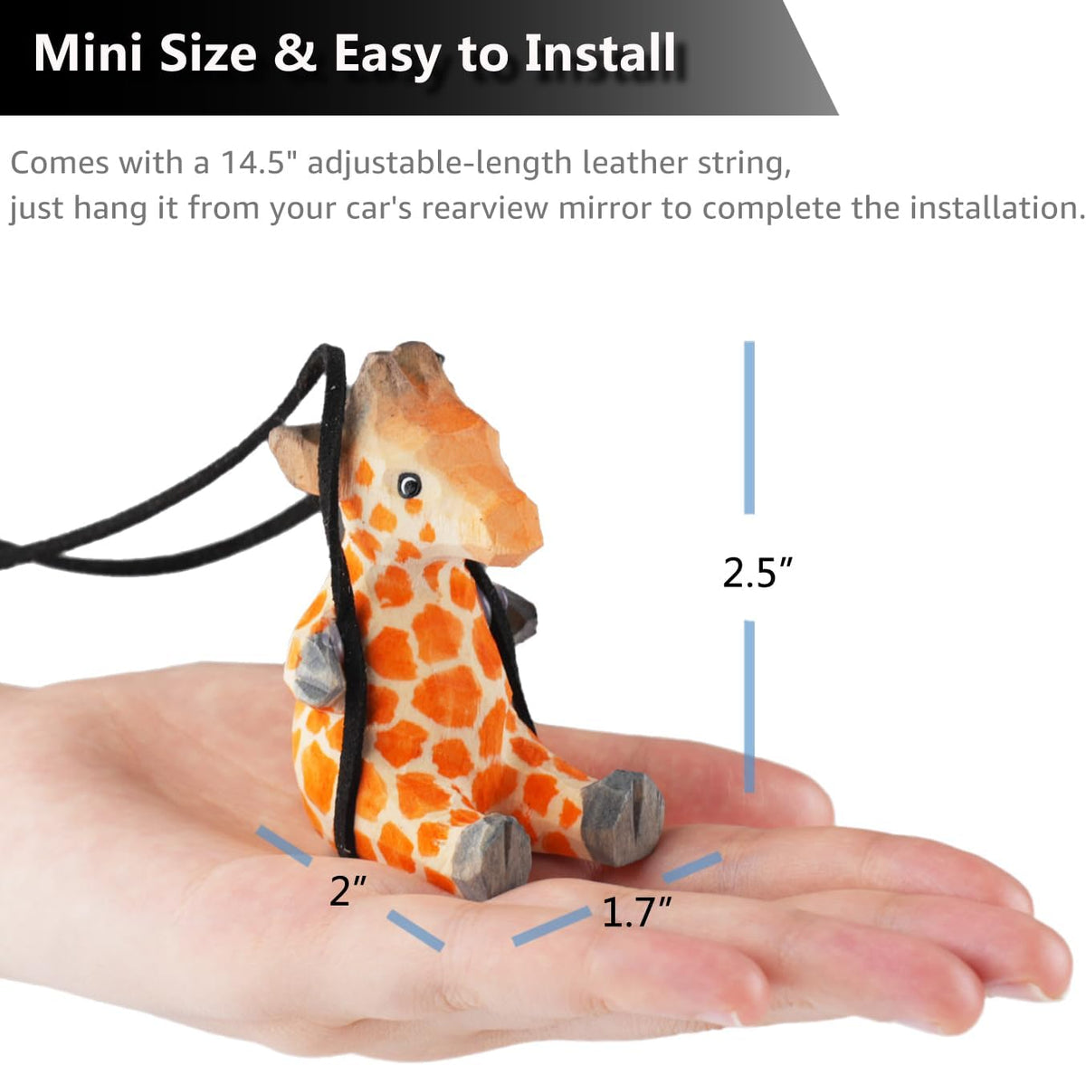 Handmade Wooden Swinging Giraffe Car Hanging Ornament - Cute Hand Carved Painted Wood Giraffe Figurine Car Mirror Hanging Accessories Decor Gifts