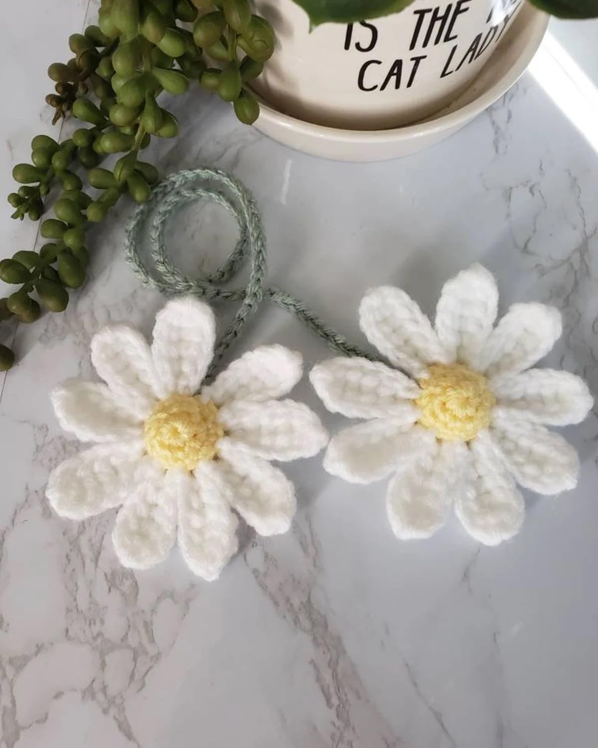 Crochet Daisy Car Accessories for Women Cute Rear View Mirror Hanging Charm