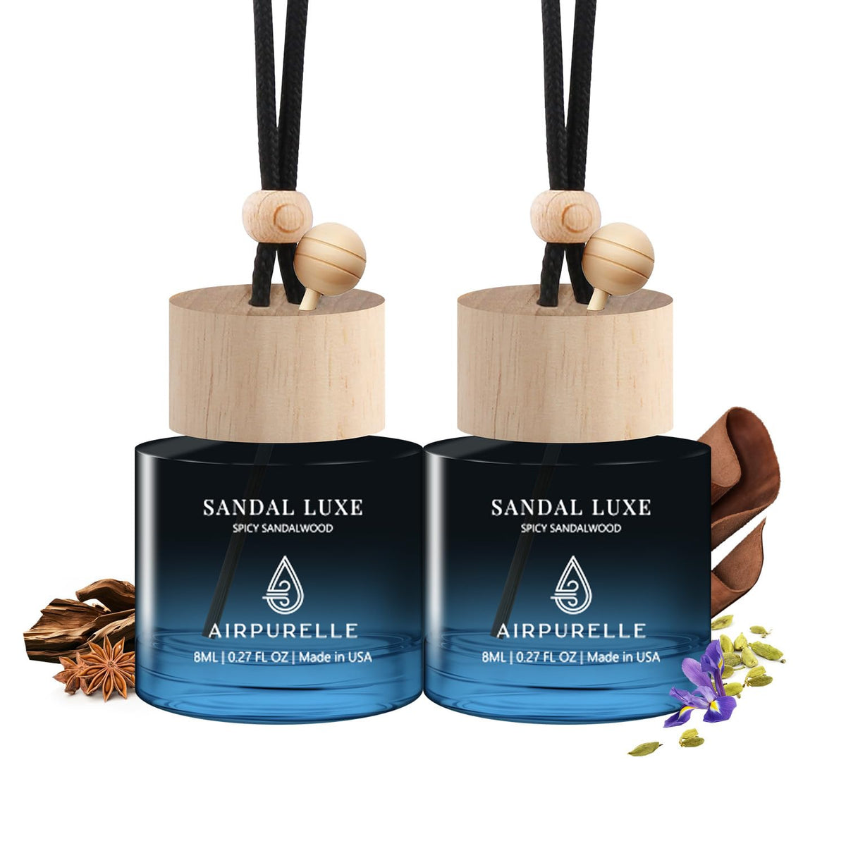 Car Air Freshener Hanging 2 Pack Car Air Fresheners Diffuser - Mahogany Teakwood Fragrance Oil Air Diffuser for Car, 45+ days Long Lasting Car Fresheners Fragrance, Two 0.27 FL OZ/8ML Made in USA