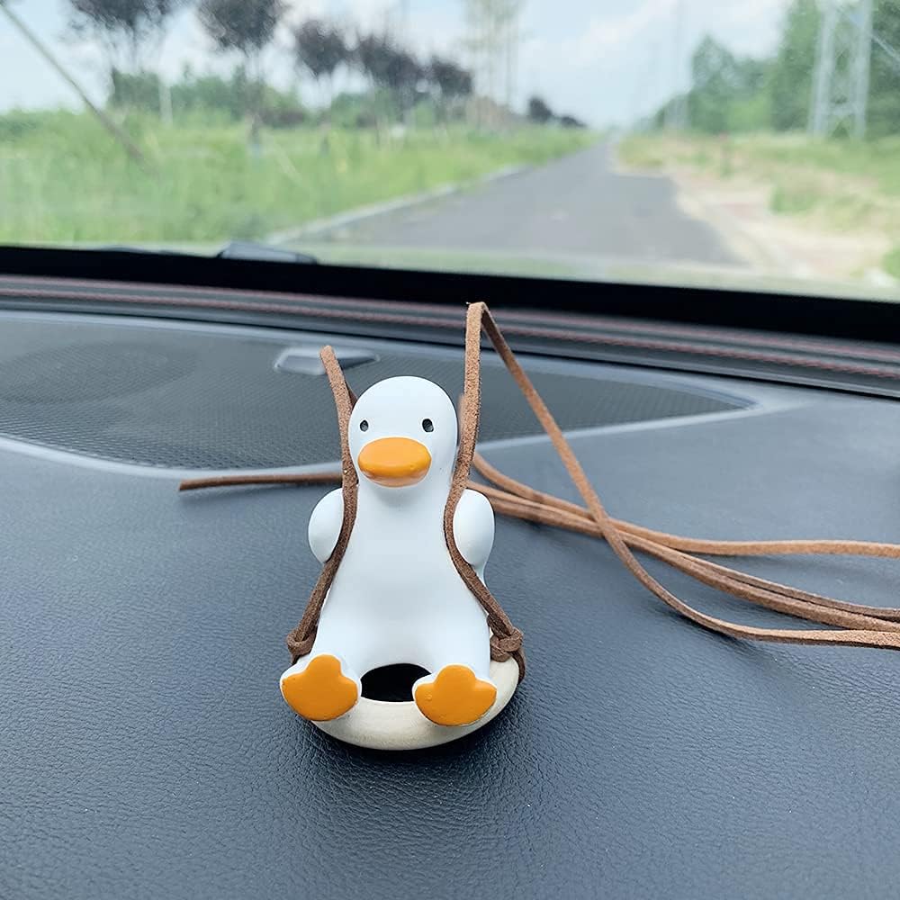 Car Rearview Mirror Hanging Accessories, Cute Swinging Duck Car Interior Ornament Mirrors Funny Decoration