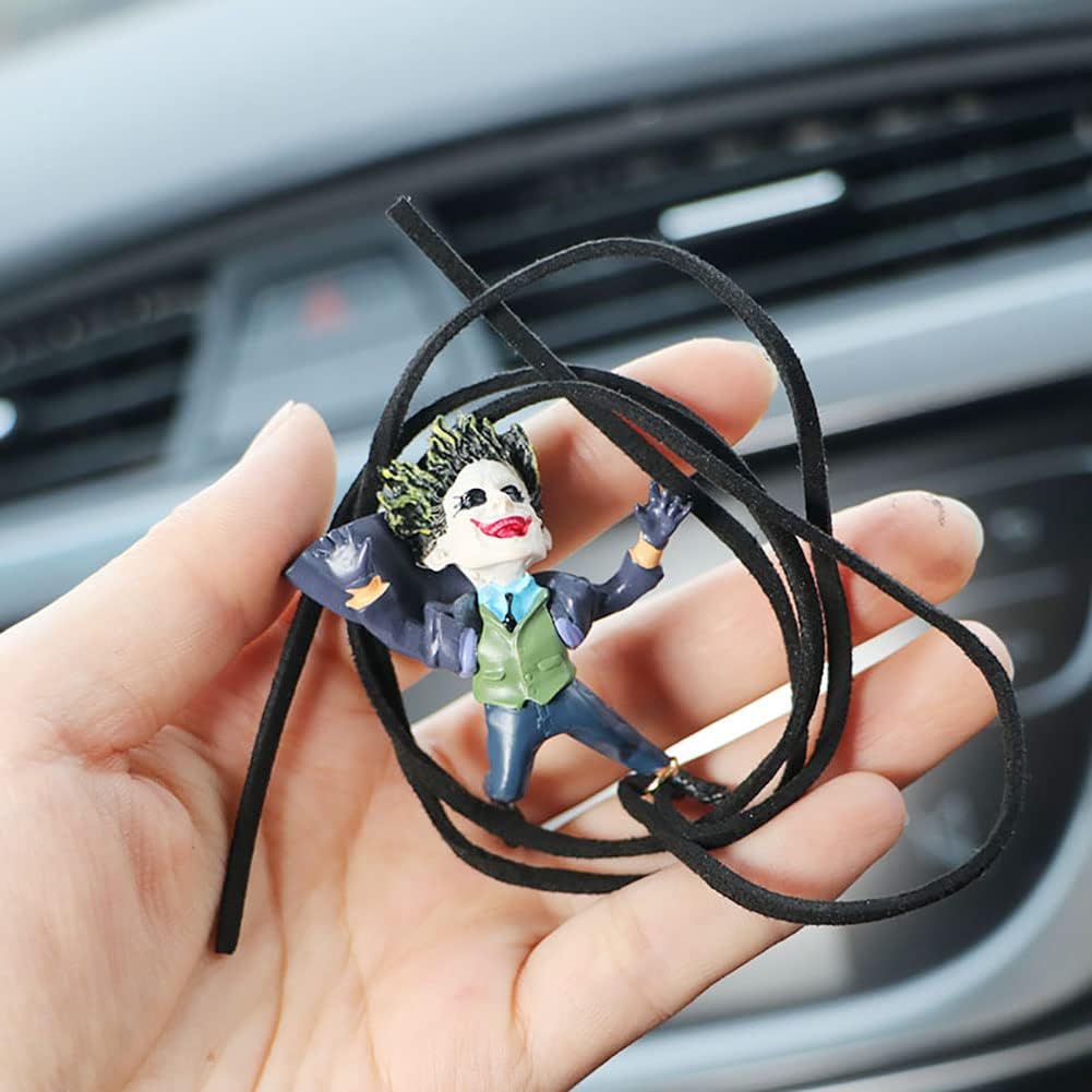 Cute Clown Car Hanging Ornament, Kawaii Anime Swing Rearview Mirror Charm Pendant, Resin Car Interior Decoration Accessories, Funny Birthday Gift for Women Girls Friends Daughter