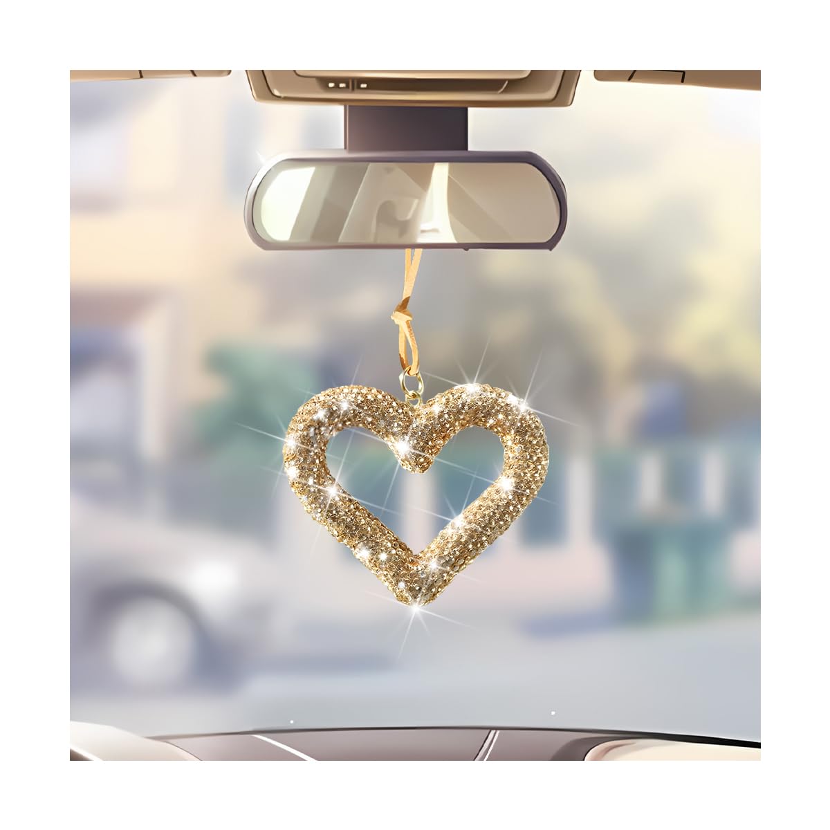 Mandark Crystal Rhinestone Heart Rearview Mirror Pendant, Black