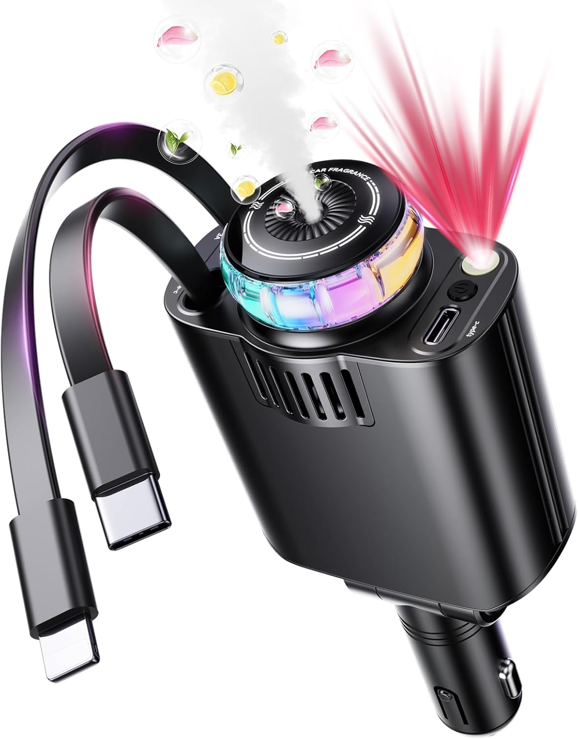 5 in 1 Retractable USB C Car Charger Fast Charge Aromatherapy Starry Sky