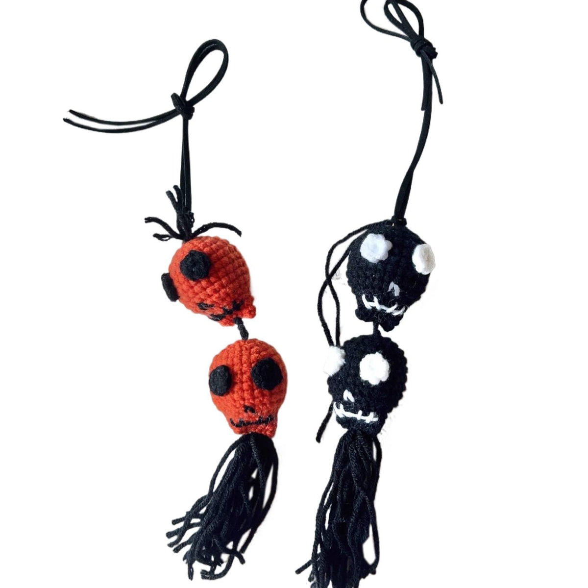 Hand Crocheted Cute Black Cartoon Hanging Ornament, Wool Car Rearview Mirror Charm, Decorative Pendant for Bag, Keychain & Home, Unique Handmade Gift (Black)