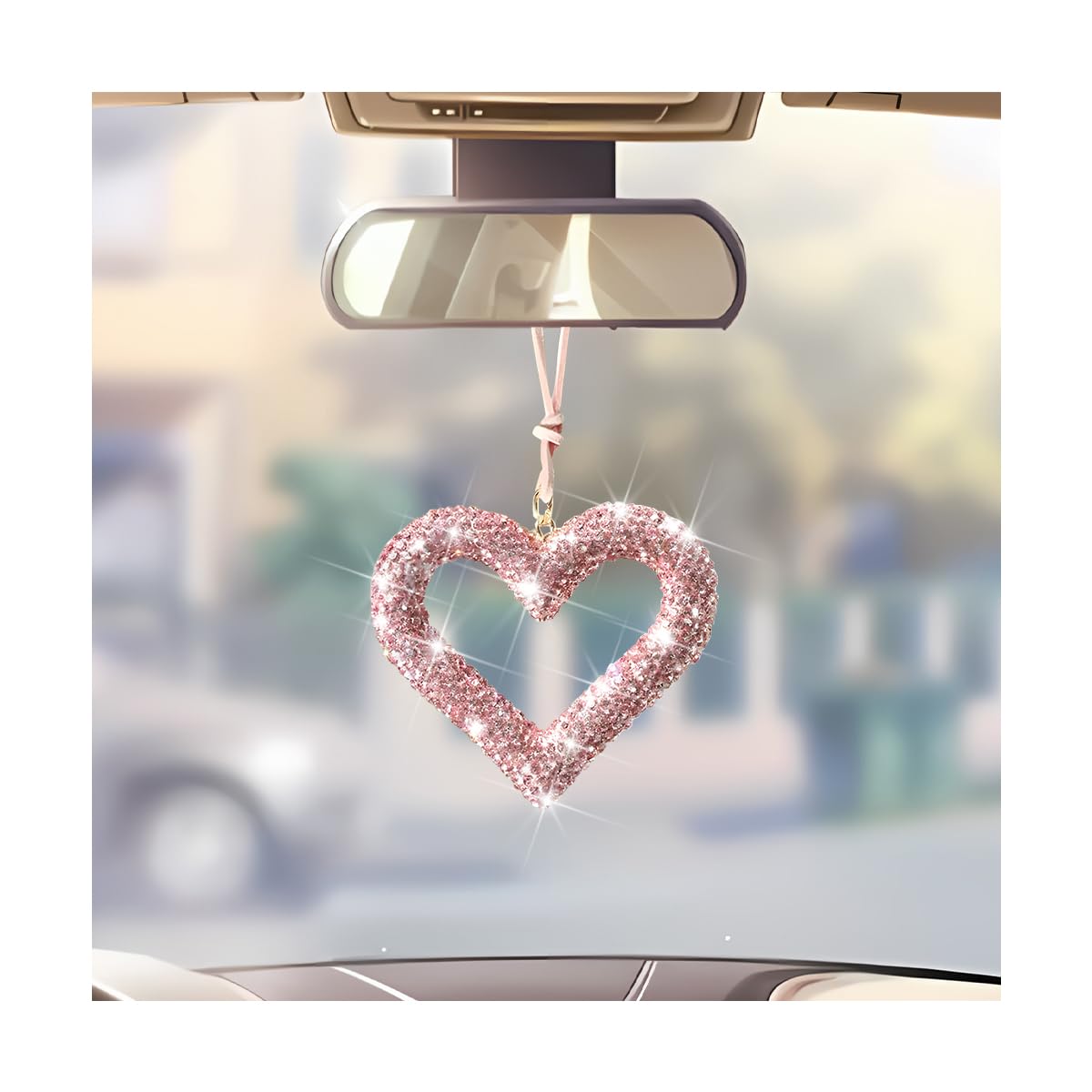 Mandark Crystal Rhinestone Heart Rearview Mirror Pendant, Black