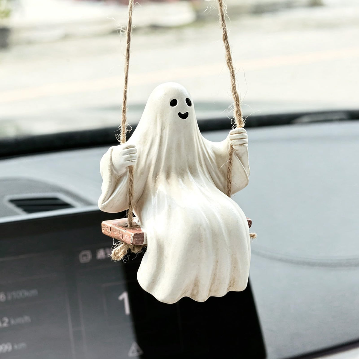 YGMONER Cute Swinging Ghost Car Mirror Hanging Ornament Halloween Car Interior Accessories (Ghost)