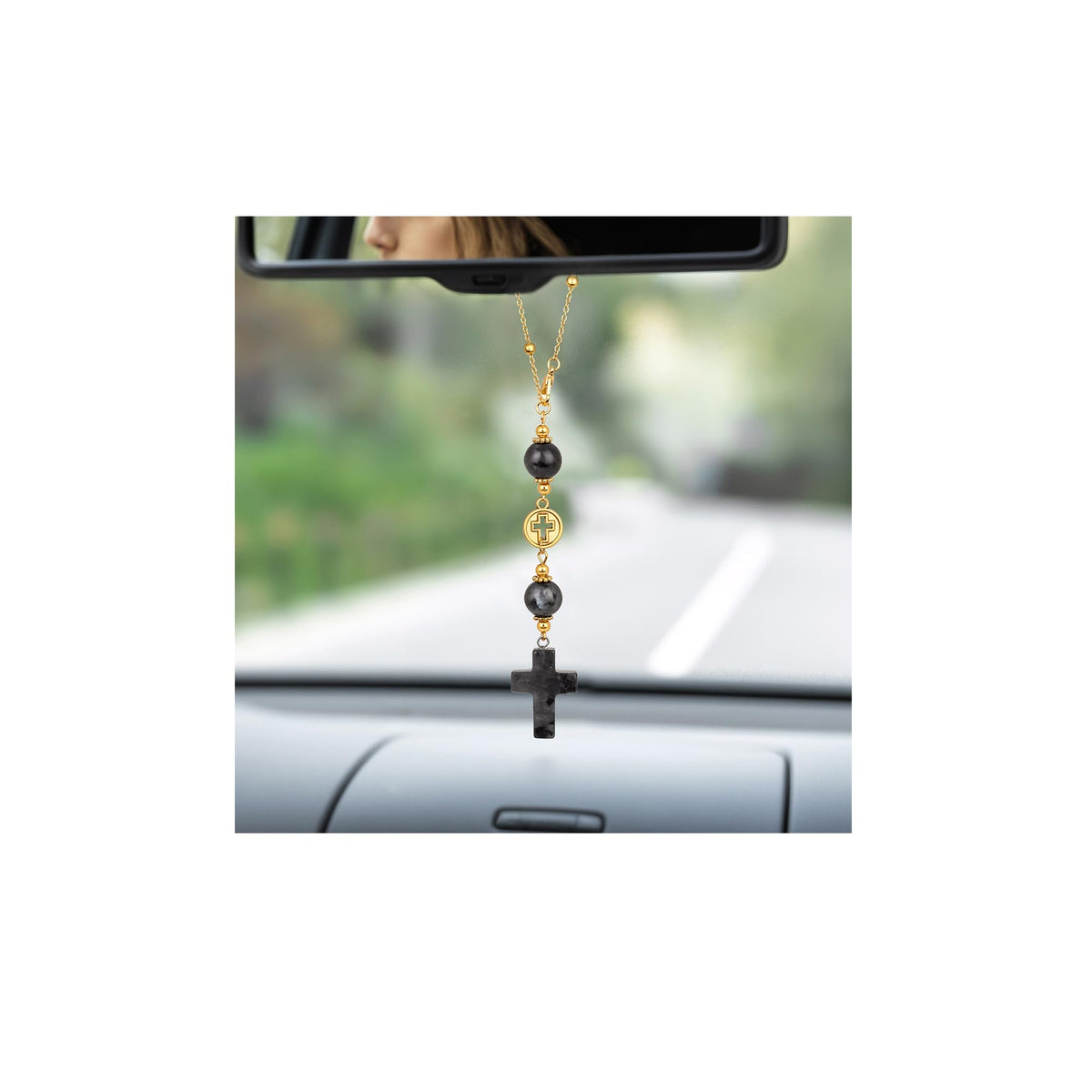 Cross Crystal Hanging Car Charm,Cute Healing Stones Car Decor for Rear View Mirror Boho Handmade Sun Catcher Ornament Accessories Rose Quartz Crystal Protection for Women