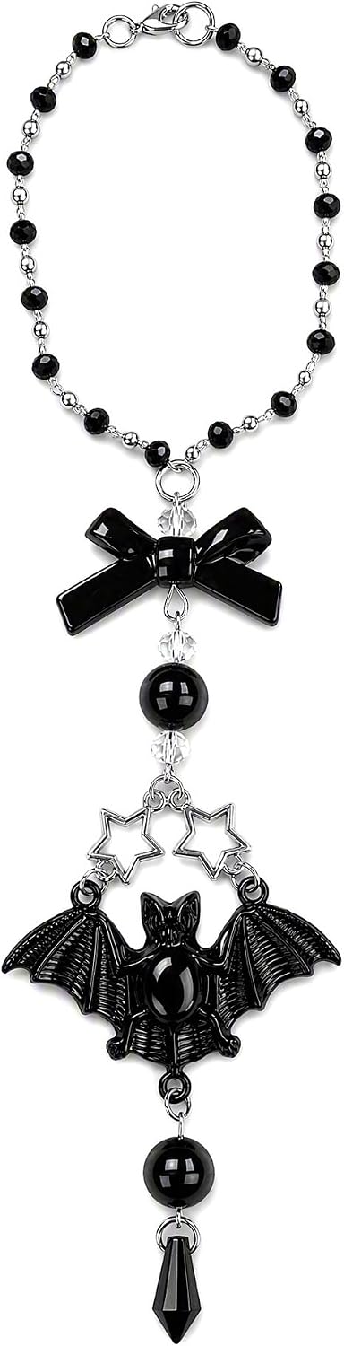 Gothic Car Rearview Mirror Charm Black Crystal Bat Pendant Decor
