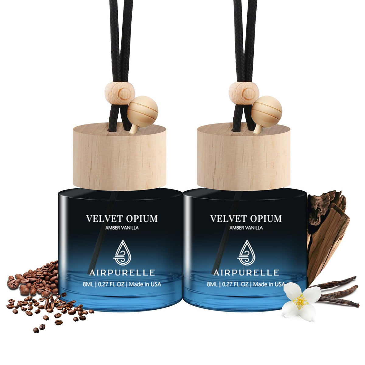 Car Air Freshener Hanging 2 Pack Car Air Fresheners Diffuser - Mahogany Teakwood Fragrance Oil Air Diffuser for Car, 45+ days Long Lasting Car Fresheners Fragrance, Two 0.27 FL OZ/8ML Made in USA