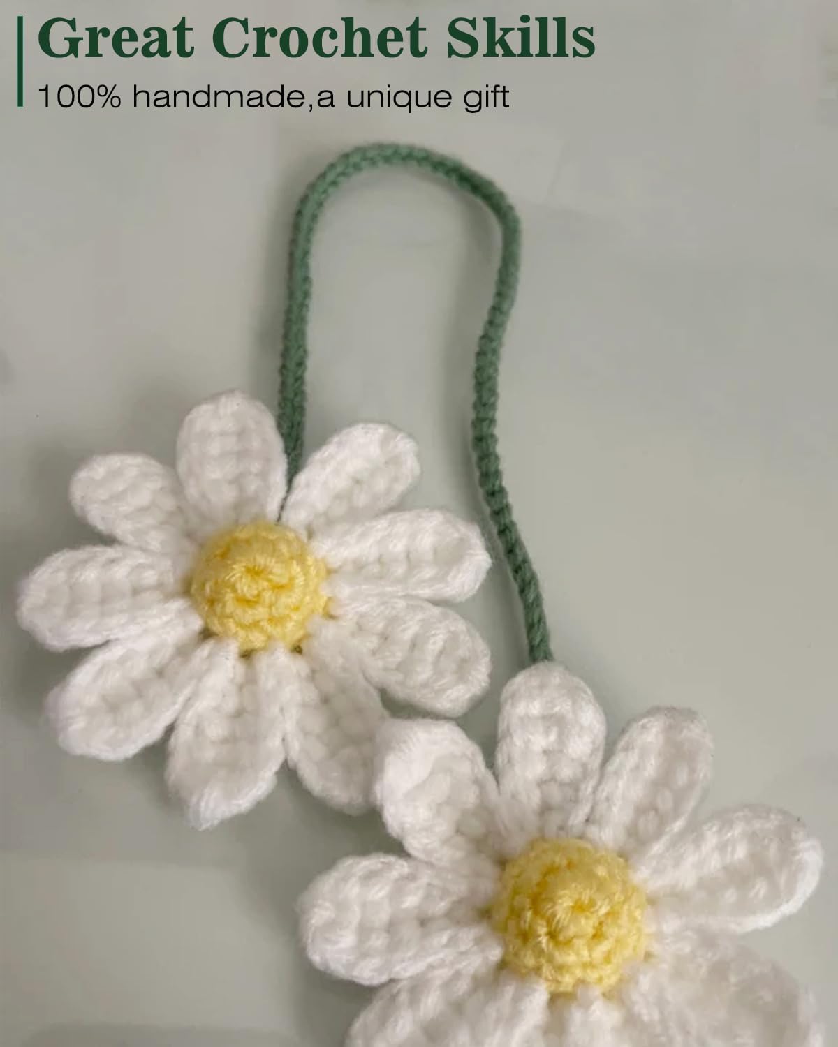 Crochet Daisy Car Accessories for Women Cute Rear View Mirror Hanging Charm