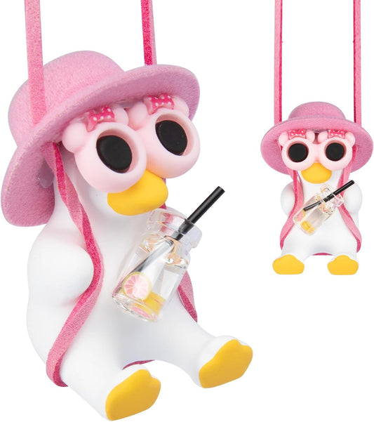Swinging Duck Car Hanging Ornament, Pink Car Rear View Mirror Accessories
