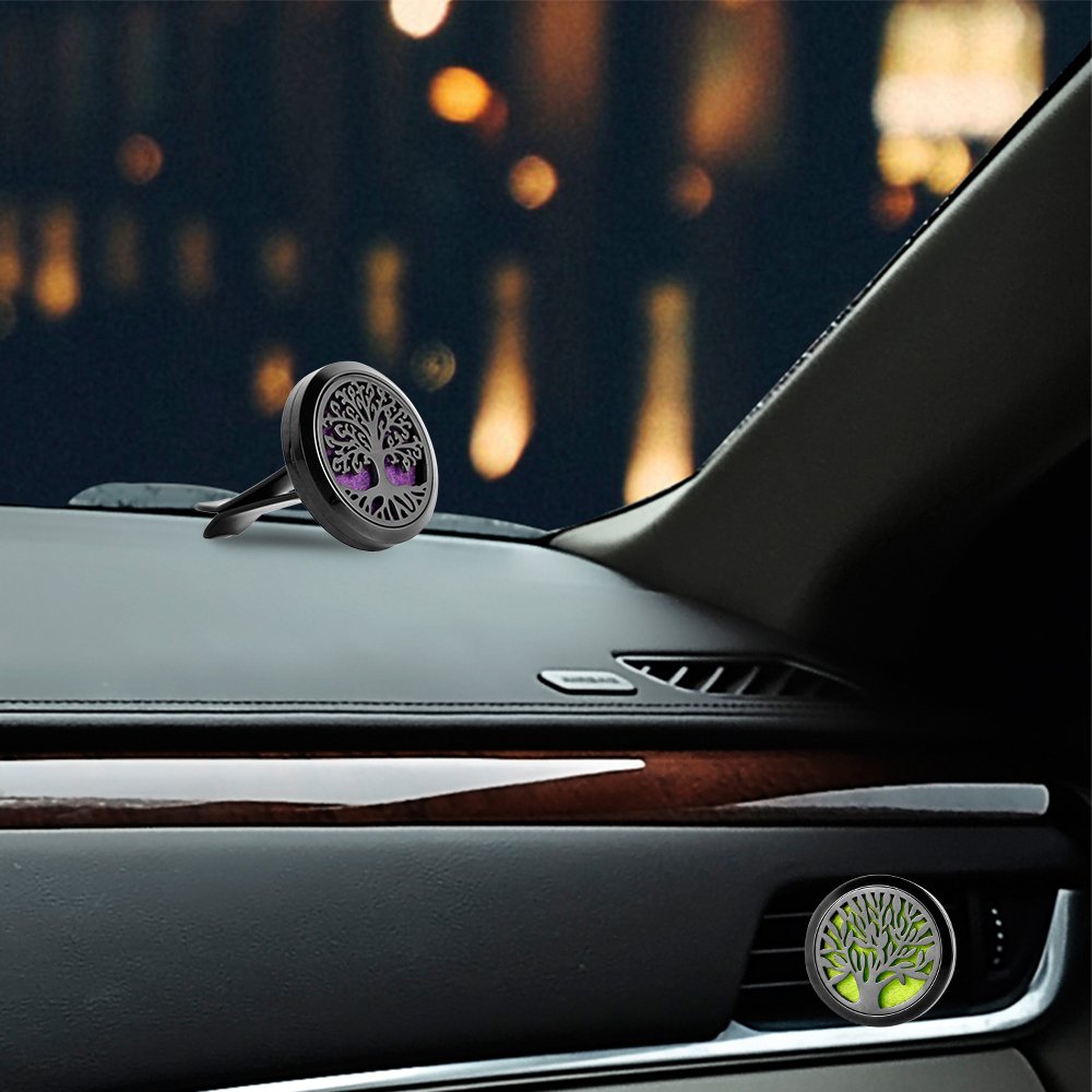 2PCS Car Diffuser Black Stainless Steel Locket with Vent Clip 12 Felt Pads
